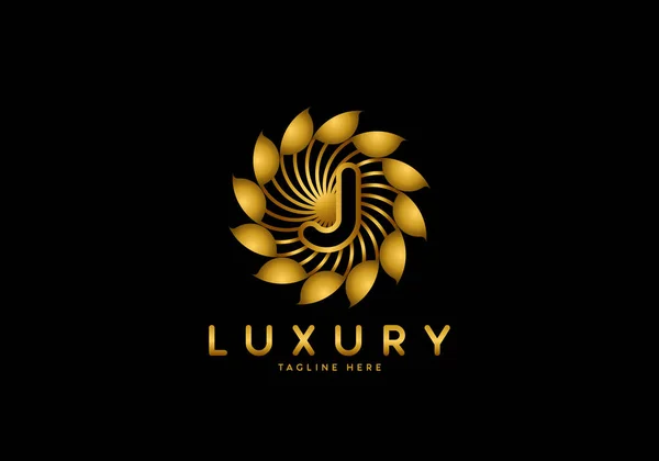 Carta Golden Flower Modelo Logotipo Luxo Ornamento Círculo — Vetor de Stock