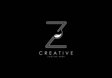 Z Harfi Doğrusal Yaprak Monogram Logo Şablonu, Minimalist Tasarım Vektörü, Eşsiz.
