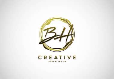 BH 'nin İlk El Yazısı Biçimli İmza, Çember Soyut Altın, Şablon Logo Vektörü.