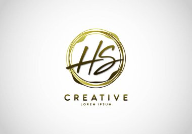 İlk HS El Yazısı Biçimi İmza, Çember Soyut Altın, Şablon Logo Vektörü.