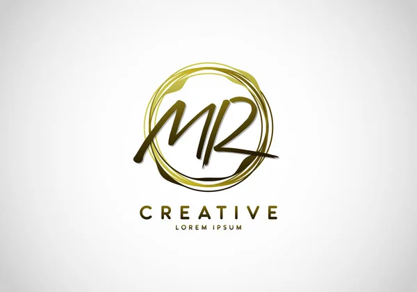 İlk MR El Yazısı Biçimi İmza, Çember Soyut Altın, Şablon Logo Vektörü.