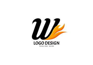 Marka veya Şirket için W harfi yangın logosu, Minimalist kavram.
