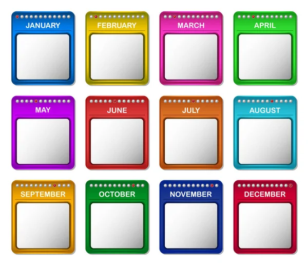 Maandelijkse Kalender Pictogrammen Set Blanco Concept Afbeelding Sectie — Stockvector