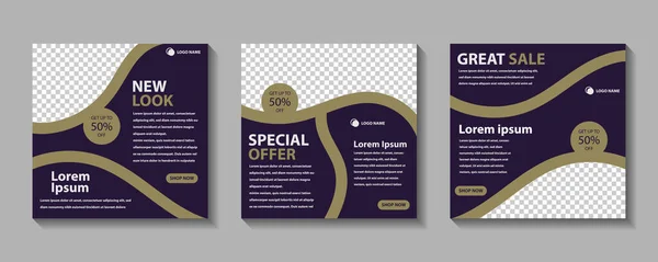 En az düzenlenebilir kare pankart şablonları koleksiyonu. Çerçeveli. Sosyal medya paylaşımı ve internet reklamı için uygun. Vektör illüstrasyonu