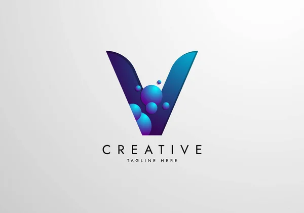 V harfi logosu rengarenk baloncuklar, logo tasarım şablonu ile birleştirildi