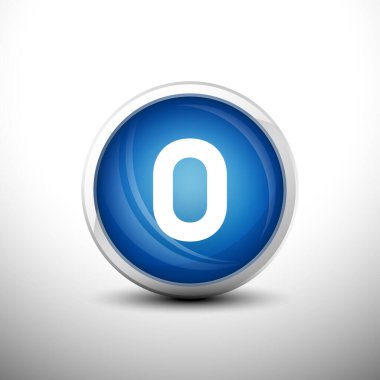 Web Simgeleri, Eğitim Simgeleri ve Alfabe Simgeleri için 3D Parlak Mavi Anahtarlar 'da O harfi. Vektör İllüstrasyonu