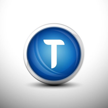 Web Simgeleri, Eğitim Simgeleri ve Alfabe Simgeleri için 3D Parlak Mavi Anahtarlar T harfi. Vektör İllüstrasyonu