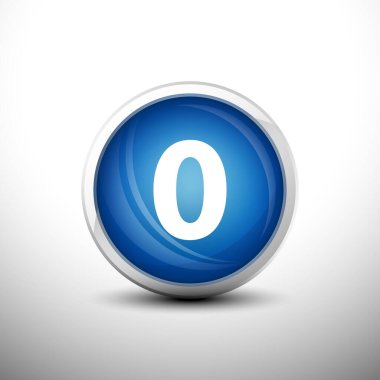 Web Simgeleri, Eğitim Simgeleri ve Sayı Simgeleri için 3D Parlak Mavi Anahtarlar 'da 0 numara. Vektör İllüstrasyonu