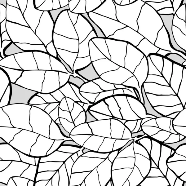 Motif Vectoriel Sans Couture Feuilles Graphiques Dessinées Noir Blanc Adapté — Image vectorielle