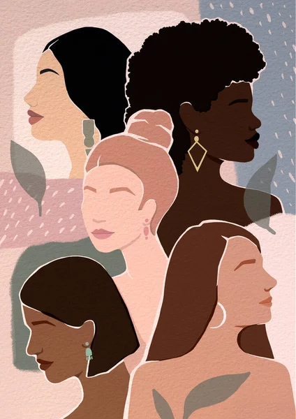 womens different faces of different ethnic groups. movement to empower women. International Women's Day.   flat illustration