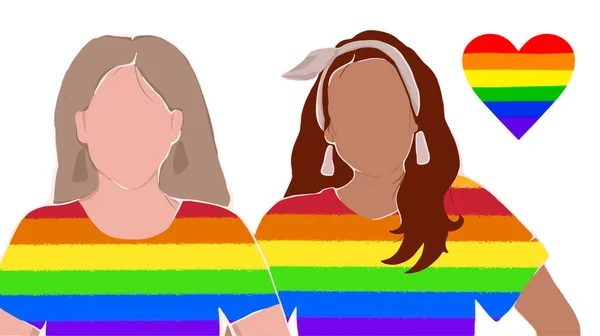 Lesbický Pár Duhových Tričkách Podporu Pro Igbt Lidských Práv Plakát — Stockový vektor