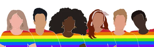 Diversas Personas Diferentes Grupos Étnicos Unen Vistiendo Camisetas Color Arco — Vector de stock