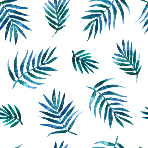 Ruční Kreslení Cákanec Akvarel Palmové Listy Bezešvé Světlo Letní Vzor — Stock fotografie