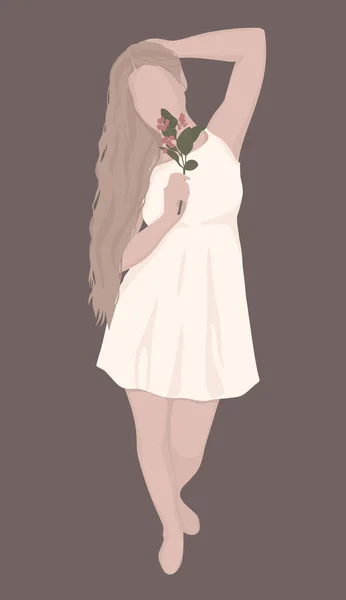 Ein Mädchen Mit Einer Blume Einem Weißen Kleid Vektor Flache — Stockvektor