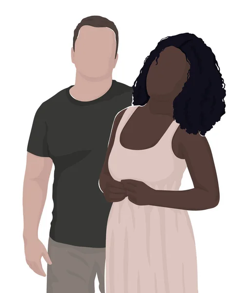 Pareja Enamorada Hombre Blanco Mujer Negra Pie Lado Lado Ilustraciones —  Fotos de Stock