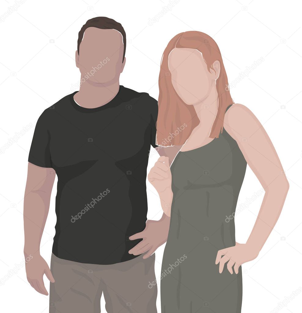 a man and a woman of different nationalities. modern flat illustrations.  for postcard, poster, banner, magazine or book cove