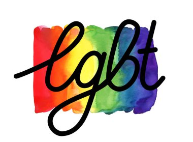 lgbt harfli suluboya gökkuşağı boyası. Renklere parlak ve pürüzsüz geçiş. LGBT bayrak fırça darbesi. İnsan hakları ve hoşgörü. LGBTQ desteği. Resim beyaz arkaplanda izole edildi