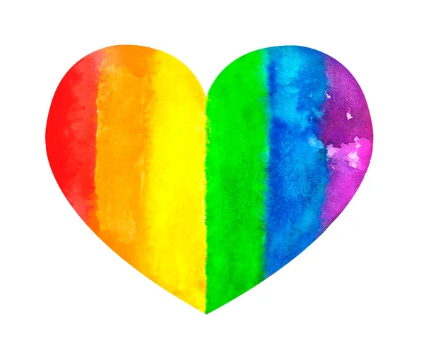 suluboya ellerle çizilmiş kalp, gökkuşağıyla boyanmış. Güzel yayılımlar ve boya geçişleri. LGBT toplum desteği. İnsan hakları. LGBTQ. düz çizim oranı