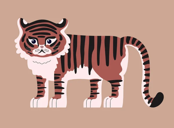 Desenhado Tigre Bonito Estilo Moderno Ilustração Plana Vetorial Ano Tigre — Vetor de Stock