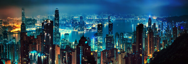 Panorama of evening hong kong
