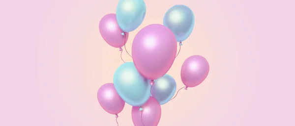 Obraz Piękne Tło Panoramiczne Różowymi Niebieskimi Balonami Grupa Balonów Pastelowych Zdjęcie Stockowe