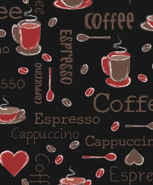 Coffee. Coffee theme.Seamless coffee pattern.Seamless pattern illustration with image of coffee, coffee pots, coffee cups, coffee beans, coffee stains. Bright picture. — Stock Photo, Image