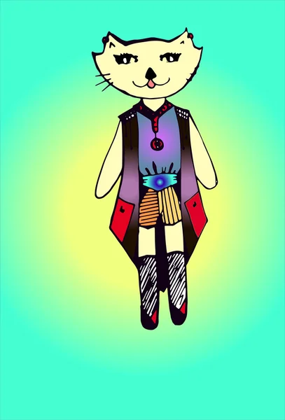 Cat in clothes on a turquoise background — Stock Fotó