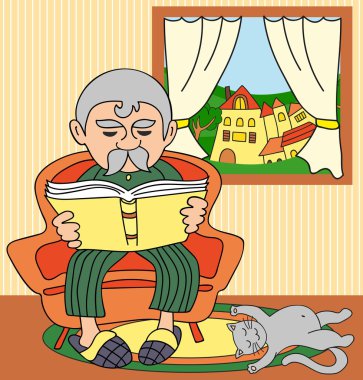 Hisse senedi vektör çizim: bir kitap okuma vektör büyükbaba