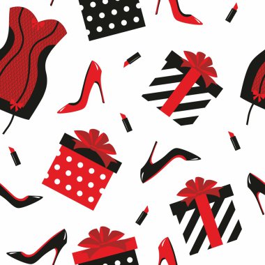 kadın aksesuarları ile sorunsuz desen - ayakkabı, korse, kutular ve ruj