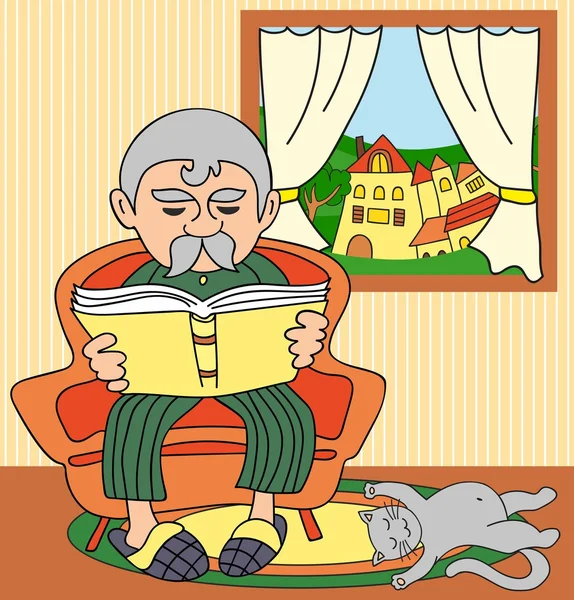 Stock Vector Ilustración: Vector abuelo leyendo un libro — Archivo Imágenes Vectoriales