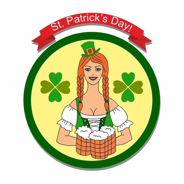 Lutin fille en vert avec de la bière. Saint Patrick. Illustration vectorielle — Image vectorielle