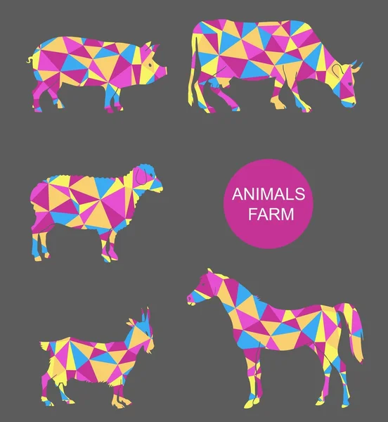 Vector set of farm animals cow, sheep, goat, pig, horse. stylized colored polygons — Stock vektor