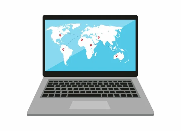 Notebook with world map on the screen — Stock vektor