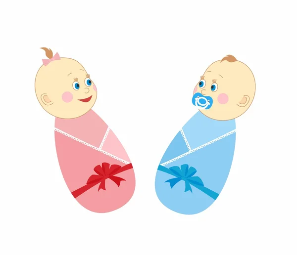 Recién nacido niño y niña. Ilustración vectorial — Vector de stock