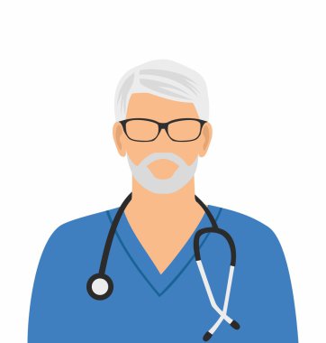 Doctor icon. Vector minimal design.The gray-haired doctor in glasses