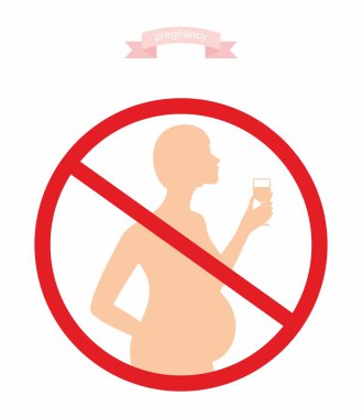 vector illustration - a sign prohibiting pregnant women drink alcohol. Silhouette of a pregnant woman with a glass of alcohol clipart
