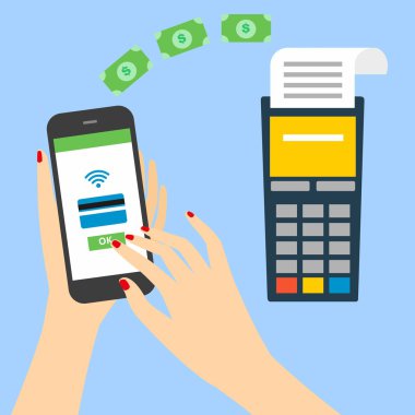 modern smartphone vektör çizim ve ekrandaki kredi kartından telefon yapılacak ödemeleri ile.