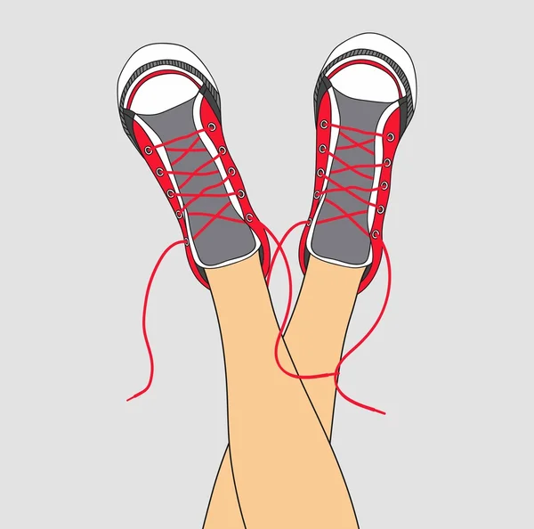 ●スニーカーで手描きベクトルイラスト足。ファンキーな色の靴ガムシューズファッションスニーカー孤立. — ストックベクタ