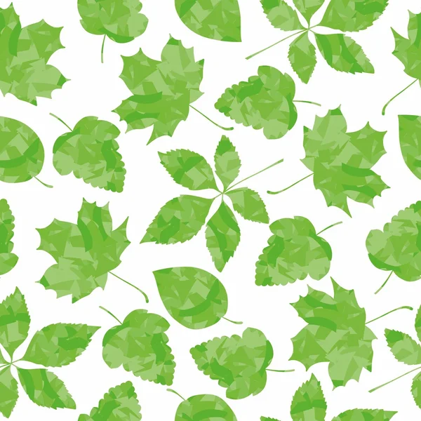 Hojas verdes sin costura de diferentes árboles. Hermosas hojas patrón sin costura, vector de fondo natural sin fin, fondo de primavera . — Vector de stock