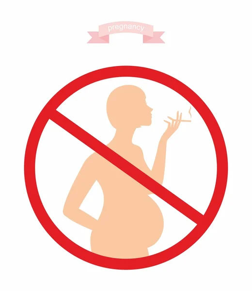 Vector illustration - a sign forbidding smoking to pregnant women. silhouette of a pregnant woman with a cigarette. — Stok Vektör