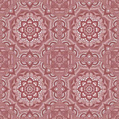 Seamless patchwork pattern frame of trendy floral flower tile circles. For wallpaper, surface textures, fabric textile swatch.