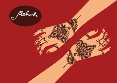Öğe yoga mudra el Mehdi desenleri ile. Vektör çizim için bir yoga stüdyosu, dövme, Kaplıcalar, kartpostallar, Hatıra Eşyası. Hint geleneksel yaşam tarzı.
