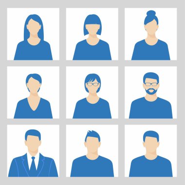 Erkek ve dişiyi içeren Avatar profil simgesi seti.