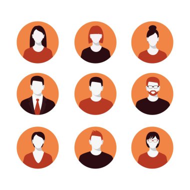 Erkek ve dişiyi içeren Avatar profil simgesi seti. Bitmap