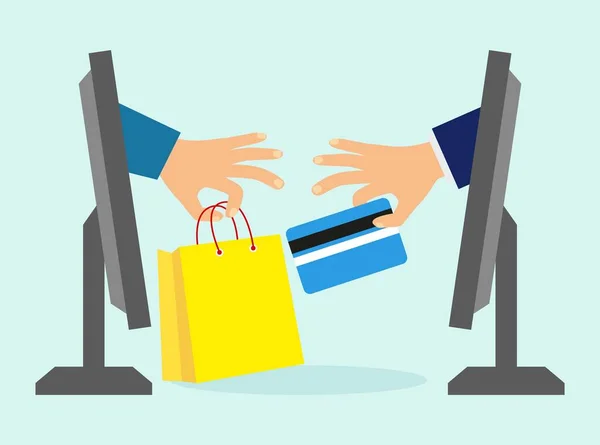 Concepto Compras Línea Concepto Ideas Comercio Electrónico Mano Con Una — Archivo Imágenes Vectoriales