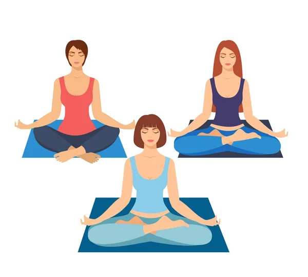 Gruppo Ragazze Che Fanno Yoga Studio Donne Posizione Loto Illustrazione — Vettoriale Stock