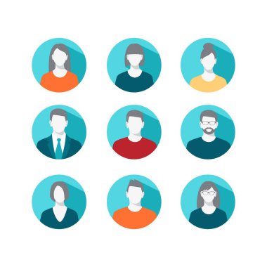Avatar simgeleri ayarlandı. 36 kişinin düz stili vektör sembolü illüstrasyonu.