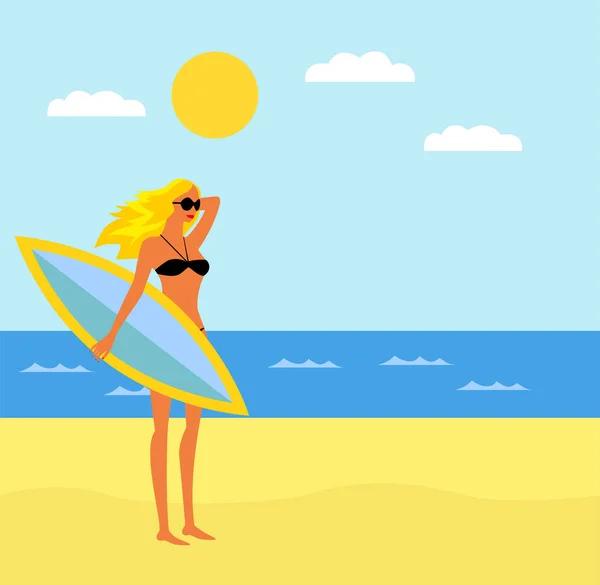 Surfista Con Tabla Surf Playa Ilustración Vectorial — Archivo Imágenes Vectoriales