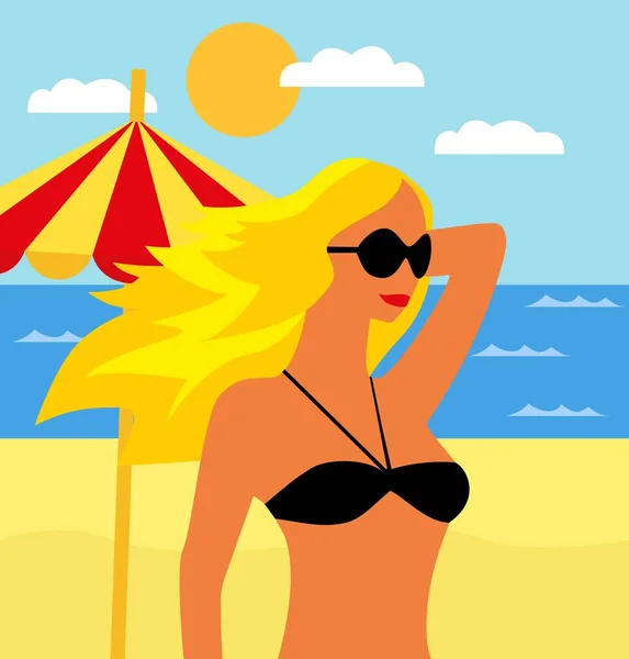 Illustration Vectorielle Une Femme Lunettes Soleil Soleil — Image vectorielle