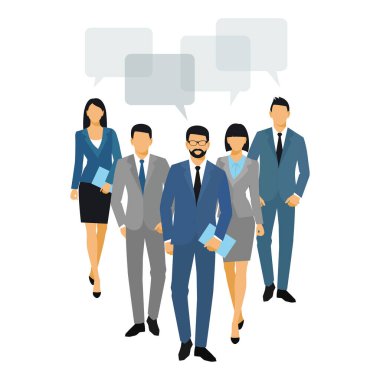 Konuşma balonu vektör çizimi olan bir grup insan